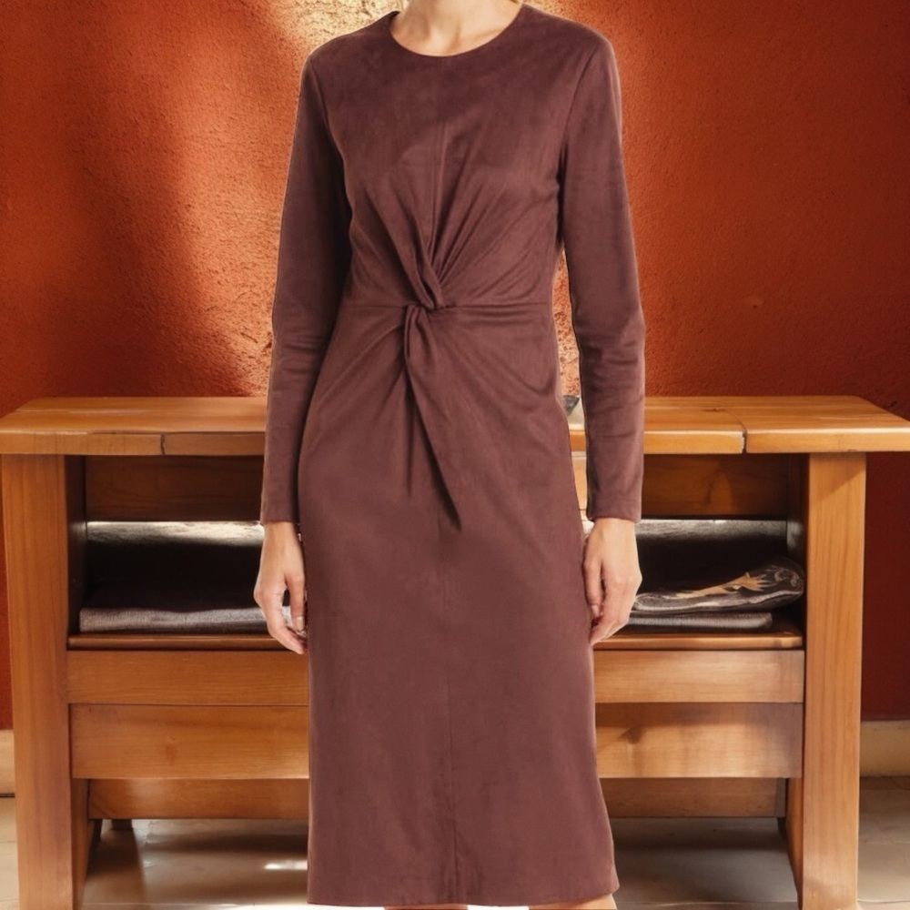 NWT Donna Karan New York ‘Front Twist Long Sleeve Vegan Suede Dress’ in Mulberry
